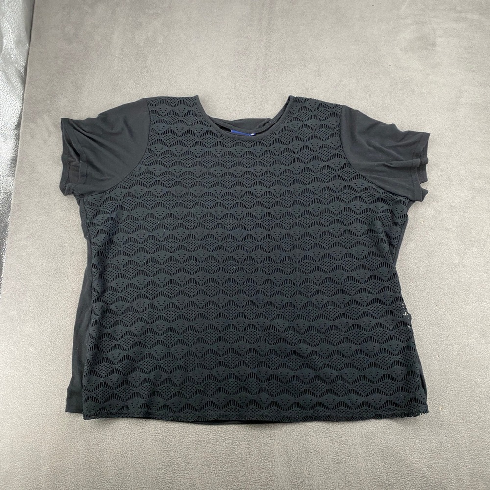 Northcrest Black Lace Front Short Sleeve Top Womens Plus Size 4X Crochet Overlay